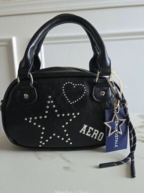 Aeropostale Black Mini Satchel with Studded Star & Heart Charm